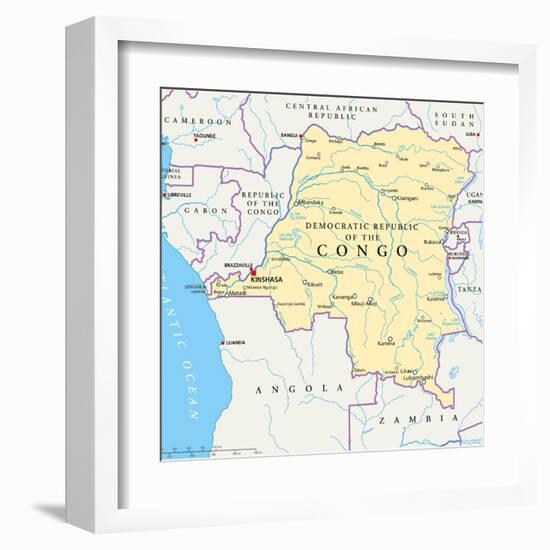 Congo Democratic Republic Political Map-Peter Hermes Furian-Framed Art Print