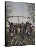 Congo Native Carrying Part of Steamboat Faidherbe Through Savannah Between Congo and Nile-null-Stretched Canvas