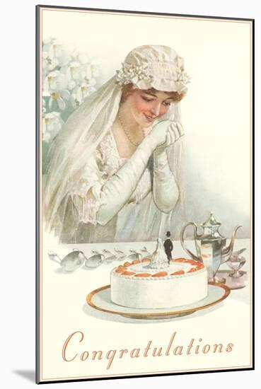 Congratulations, Bride with Cake-null-Mounted Art Print