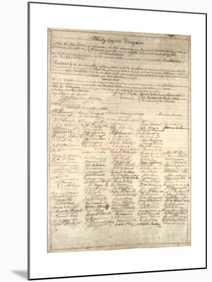 Congressional Copy of the Thirteenth Amendment Resolution, February 1 1865-Abraham Lincoln-Mounted Giclee Print