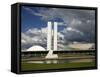 Congresso Nacional (Nat'l Congress) by Oscar Niemeyer, Brasilia, UNESCO World Heritage Site, Brazil-Yadid Levy-Framed Stretched Canvas