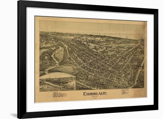 Conneaut, Ohio - Panoramic Map-Lantern Press-Framed Premium Giclee Print