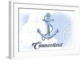 Connecticut - Anchor - Blue - Coastal Icon-Lantern Press-Framed Art Print