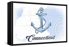 Connecticut - Anchor - Blue - Coastal Icon-Lantern Press-Framed Stretched Canvas