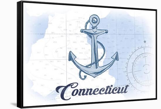 Connecticut - Anchor - Blue - Coastal Icon-Lantern Press-Framed Stretched Canvas