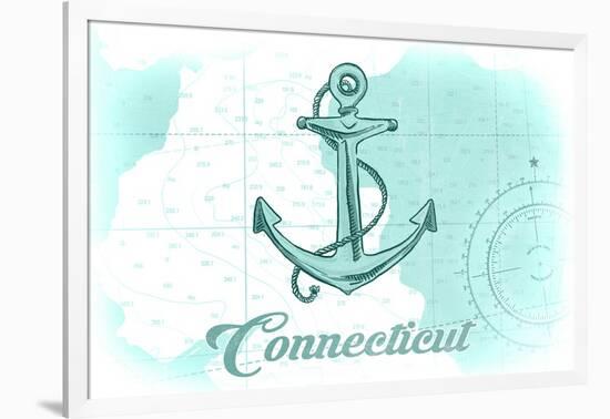 Connecticut - Anchor - Teal - Coastal Icon-Lantern Press-Framed Art Print