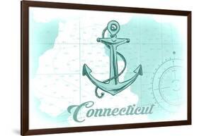 Connecticut - Anchor - Teal - Coastal Icon-Lantern Press-Framed Art Print