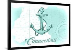 Connecticut - Anchor - Teal - Coastal Icon-Lantern Press-Framed Art Print
