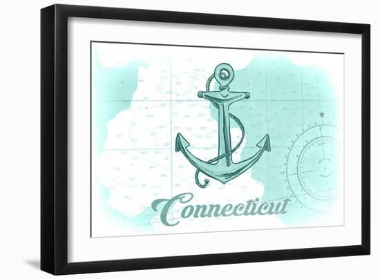 Connecticut - Anchor - Teal - Coastal Icon-Lantern Press-Framed Art Print