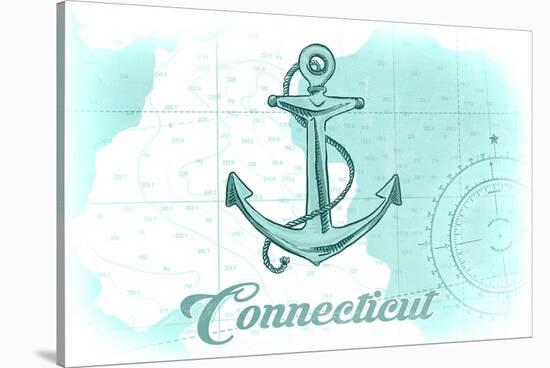 Connecticut - Anchor - Teal - Coastal Icon-Lantern Press-Stretched Canvas