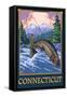 Connecticut - Angler Fisherman Scene-Lantern Press-Framed Stretched Canvas