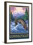 Connecticut - Angler Fisherman Scene-Lantern Press-Framed Art Print