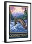 Connecticut - Angler Fisherman Scene-Lantern Press-Framed Art Print