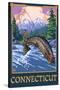 Connecticut - Angler Fisherman Scene-Lantern Press-Stretched Canvas