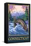 Connecticut - Angler Fisherman Scene-Lantern Press-Framed Stretched Canvas