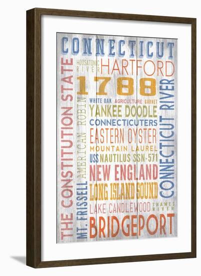 Connecticut - Barnwood Typography-Lantern Press-Framed Art Print