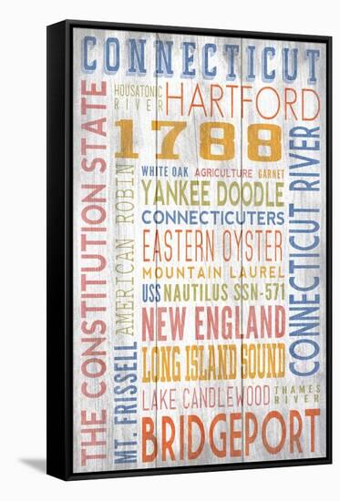 Connecticut - Barnwood Typography-Lantern Press-Framed Stretched Canvas