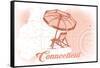 Connecticut - Beach Chair and Umbrella - Coral - Coastal Icon-Lantern Press-Framed Stretched Canvas