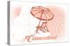 Connecticut - Beach Chair and Umbrella - Coral - Coastal Icon-Lantern Press-Stretched Canvas