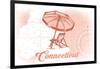 Connecticut - Beach Chair and Umbrella - Coral - Coastal Icon-Lantern Press-Framed Art Print