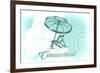 Connecticut - Beach Chair and Umbrella - Teal - Coastal Icon-Lantern Press-Framed Premium Giclee Print