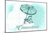 Connecticut - Beach Chair and Umbrella - Teal - Coastal Icon-Lantern Press-Mounted Art Print