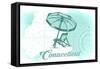 Connecticut - Beach Chair and Umbrella - Teal - Coastal Icon-Lantern Press-Framed Stretched Canvas