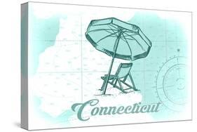 Connecticut - Beach Chair and Umbrella - Teal - Coastal Icon-Lantern Press-Stretched Canvas