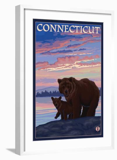 Connecticut - Bear and Cub-Lantern Press-Framed Art Print