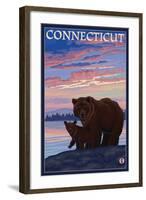 Connecticut - Bear and Cub-Lantern Press-Framed Art Print