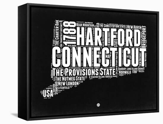 Connecticut Black and White Map-NaxArt-Framed Stretched Canvas