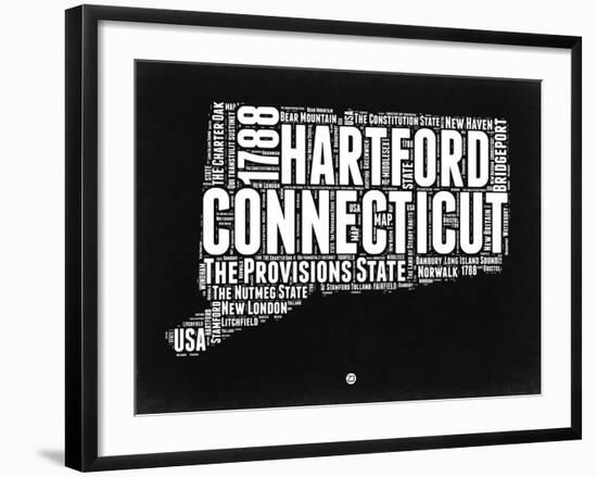 Connecticut Black and White Map-NaxArt-Framed Art Print