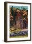 Connecticut - Cabin and Deer Family-Lantern Press-Framed Art Print