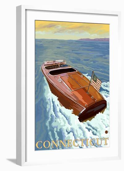 Connecticut, Chris Craft Boat-Lantern Press-Framed Art Print