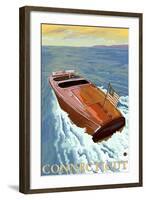 Connecticut, Chris Craft Boat-Lantern Press-Framed Art Print