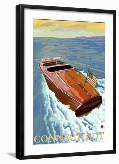 Connecticut, Chris Craft Boat-Lantern Press-Framed Art Print