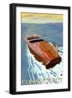 Connecticut, Chris Craft Boat-Lantern Press-Framed Art Print