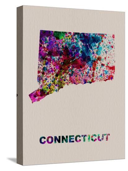 Connecticut Color Splatter Map-NaxArt-Stretched Canvas