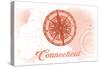 Connecticut - Compass - Coral - Coastal Icon-Lantern Press-Stretched Canvas