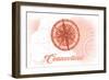 Connecticut - Compass - Coral - Coastal Icon-Lantern Press-Framed Art Print