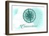 Connecticut - Compass - Teal - Coastal Icon-Lantern Press-Framed Art Print