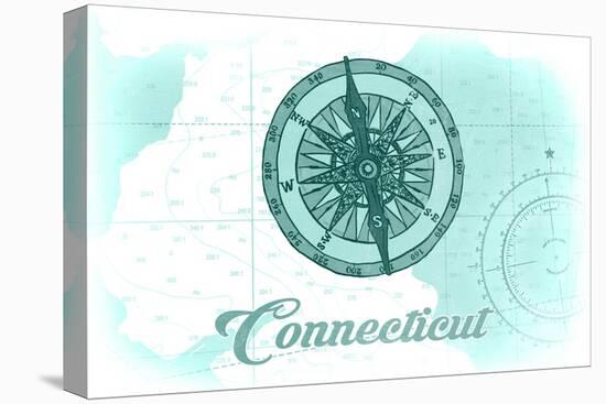 Connecticut - Compass - Teal - Coastal Icon-Lantern Press-Stretched Canvas