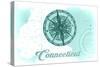 Connecticut - Compass - Teal - Coastal Icon-Lantern Press-Stretched Canvas