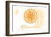 Connecticut - Compass - Yellow - Coastal Icon-Lantern Press-Framed Art Print