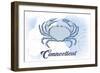 Connecticut - Crab - Blue - Coastal Icon-Lantern Press-Framed Art Print