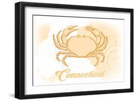 Connecticut - Crab - Yellow - Coastal Icon-Lantern Press-Framed Art Print