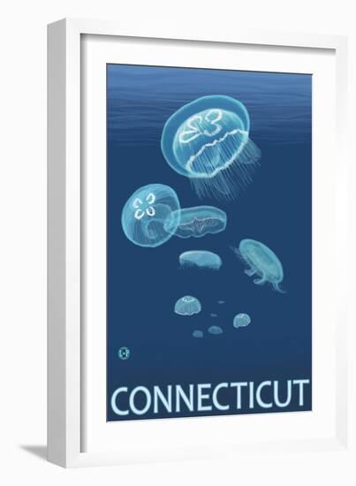 Connecticut - Jellyfish Scene-Lantern Press-Framed Art Print