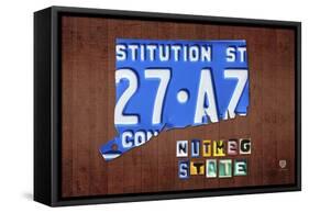 Connecticut License Plate Map-Design Turnpike-Framed Stretched Canvas