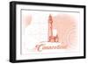Connecticut - Lighthouse - Coral - Coastal Icon-Lantern Press-Framed Art Print