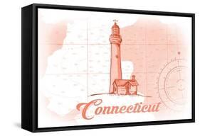 Connecticut - Lighthouse - Coral - Coastal Icon-Lantern Press-Framed Stretched Canvas